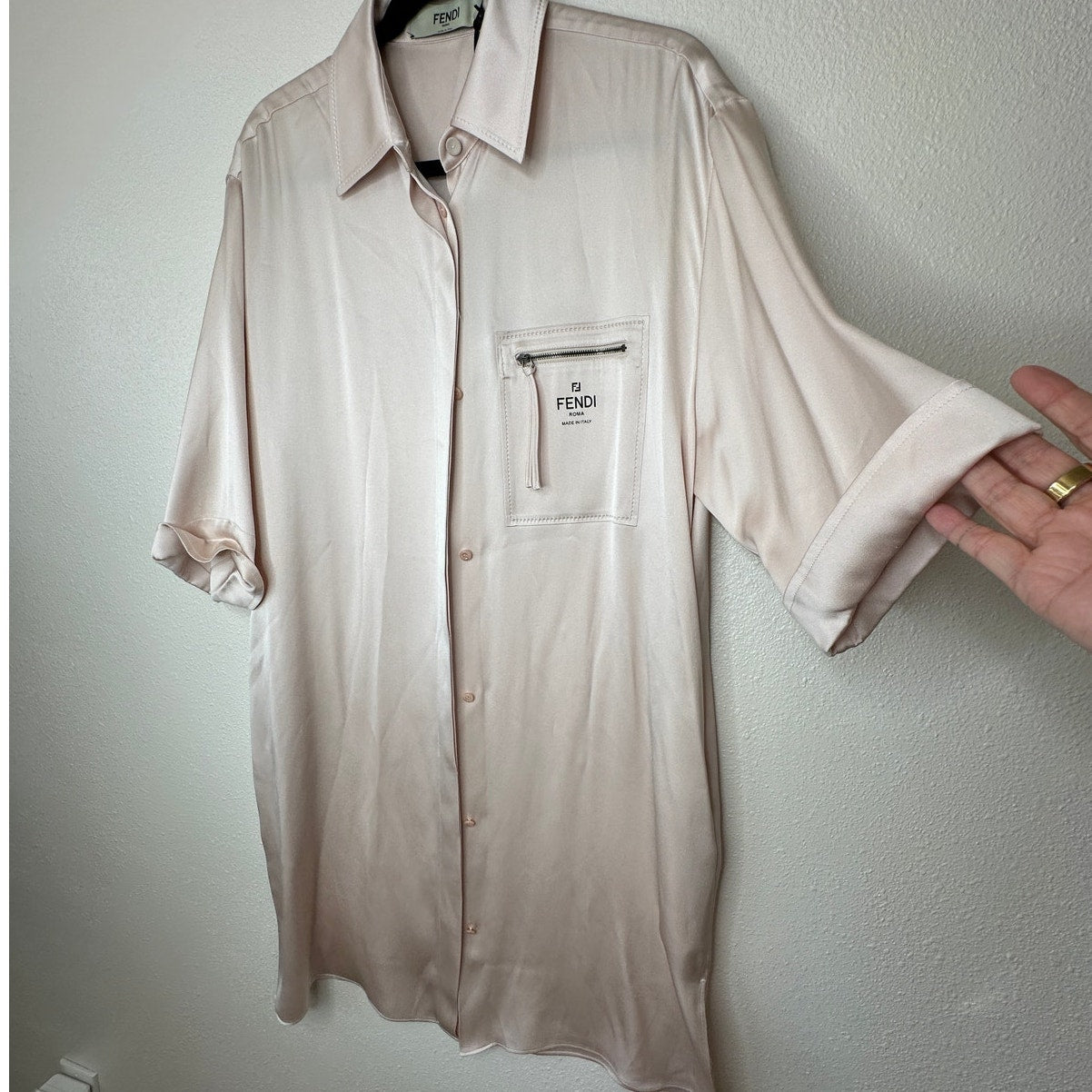 NWT Fendi The Abito Fluid Draped Daily Dress Top in Almond 100% Silk 40 / 8