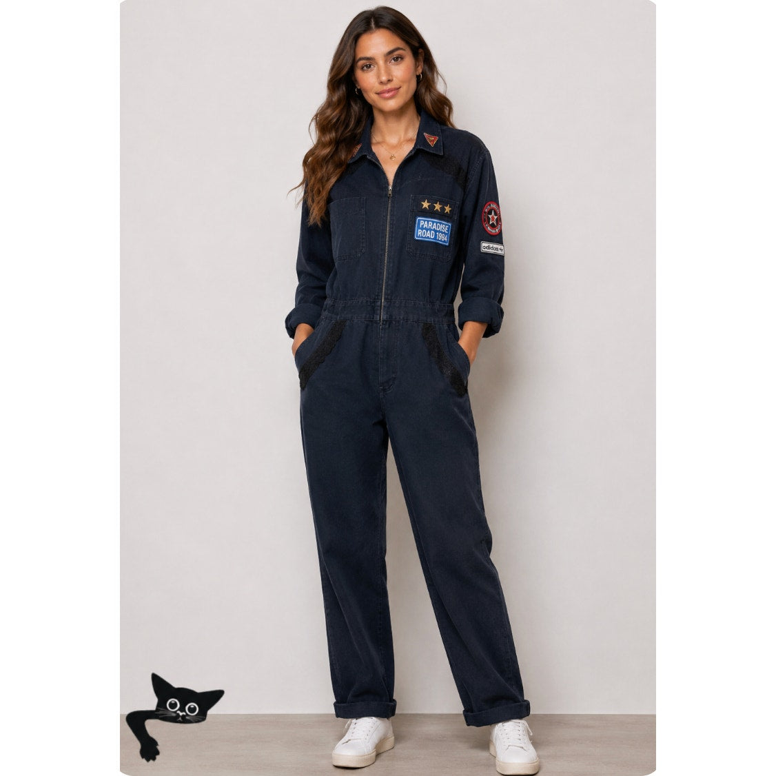 Claudie Pierlot Blue Denim Tassled Long Sleeve Front-Zip Cuffed Hem Jumpsuit 36