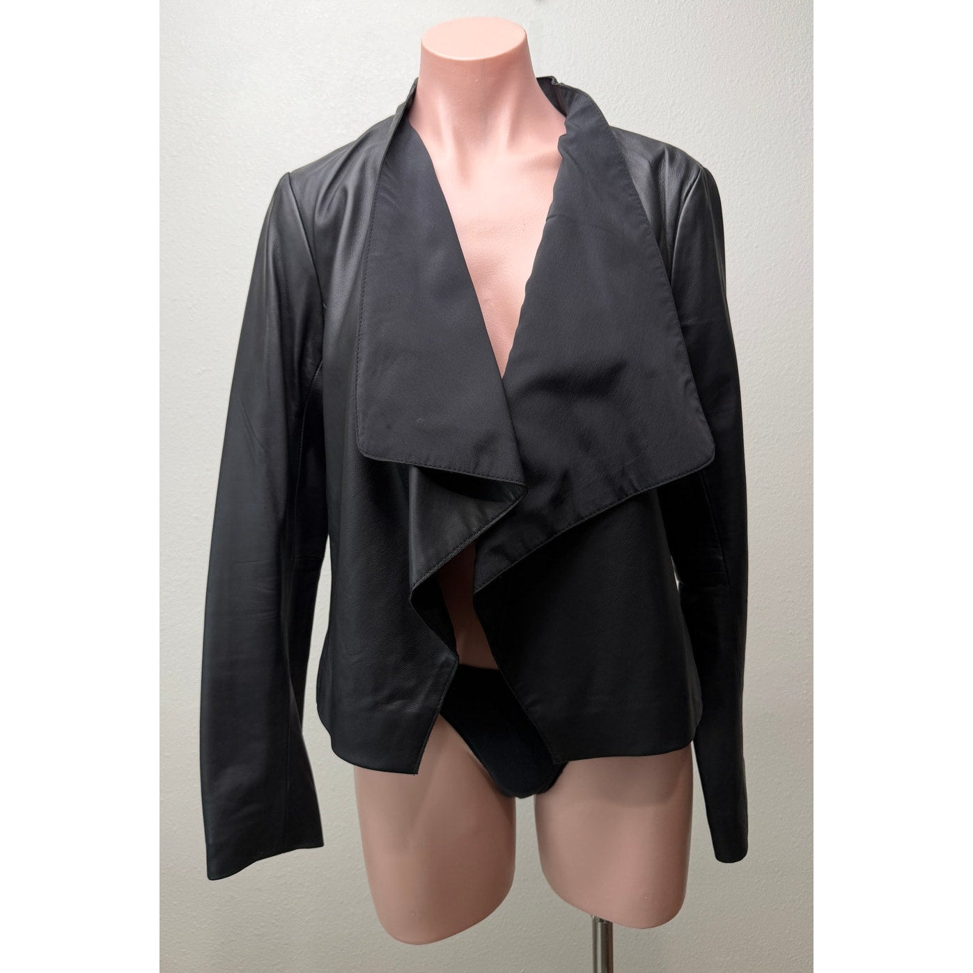 Halogen Black Leather Open Front Jacket Women's M