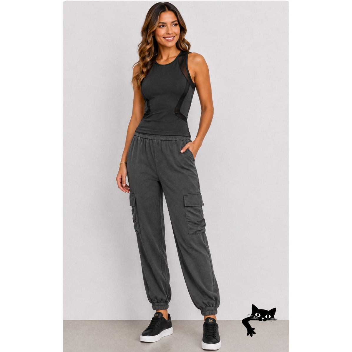 Sadie & Sage Gray Satin Utility Pocketed Elastic Waist Jogger S