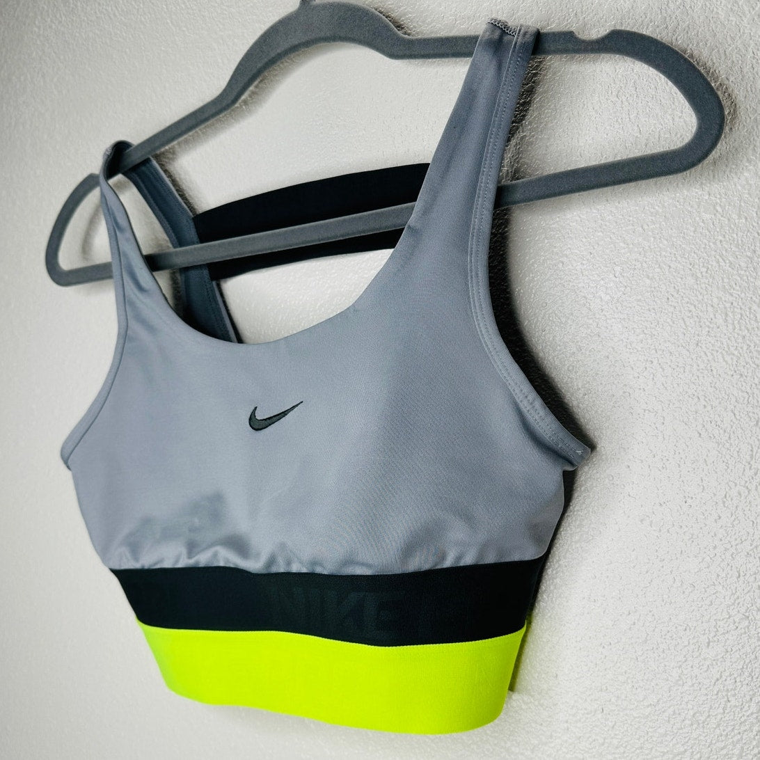 Nike Pro Gray Black Florescent Yellow Sports Bra Small