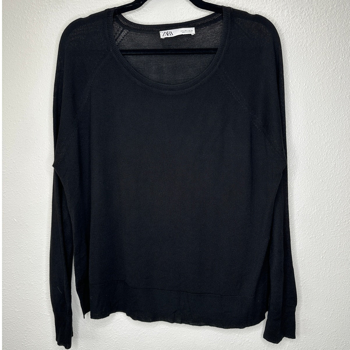 Zara Black Round Neck Long Sleeve Lightweight Thin Sweater Jumper L