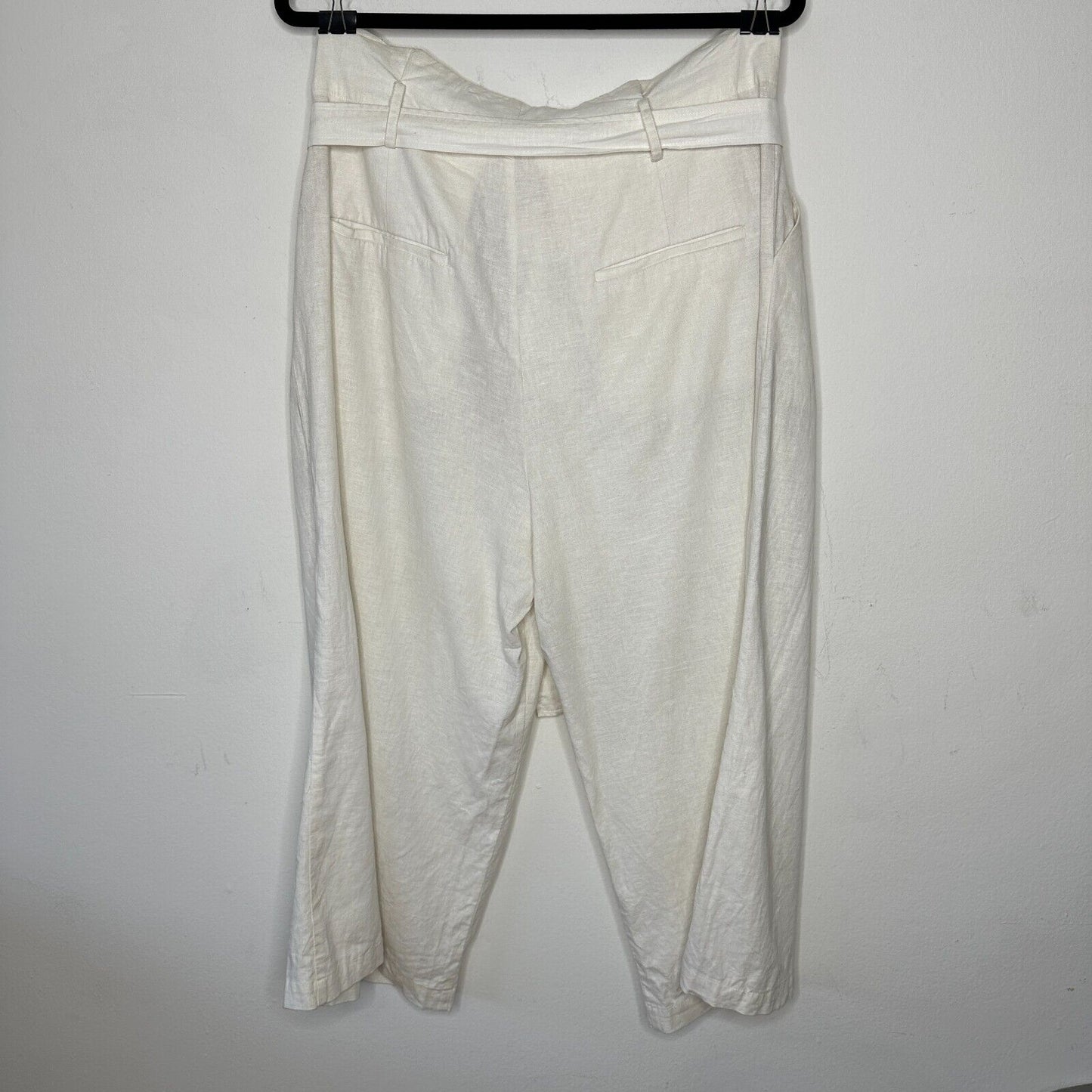 LPA Off White Linen Wide Leg Paperbag High Waist Self Tie Pleated Trousers L
