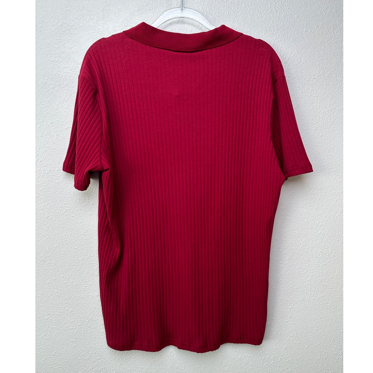 Men’s Red Ribbed Knit Polo Shirt Short Sleeve Size L