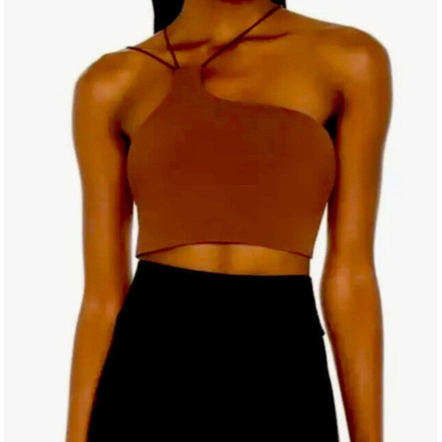 Alix NYC Chocolate Brown Avon Asymmetrical One Shoulder Thin Strap Crop Top S
