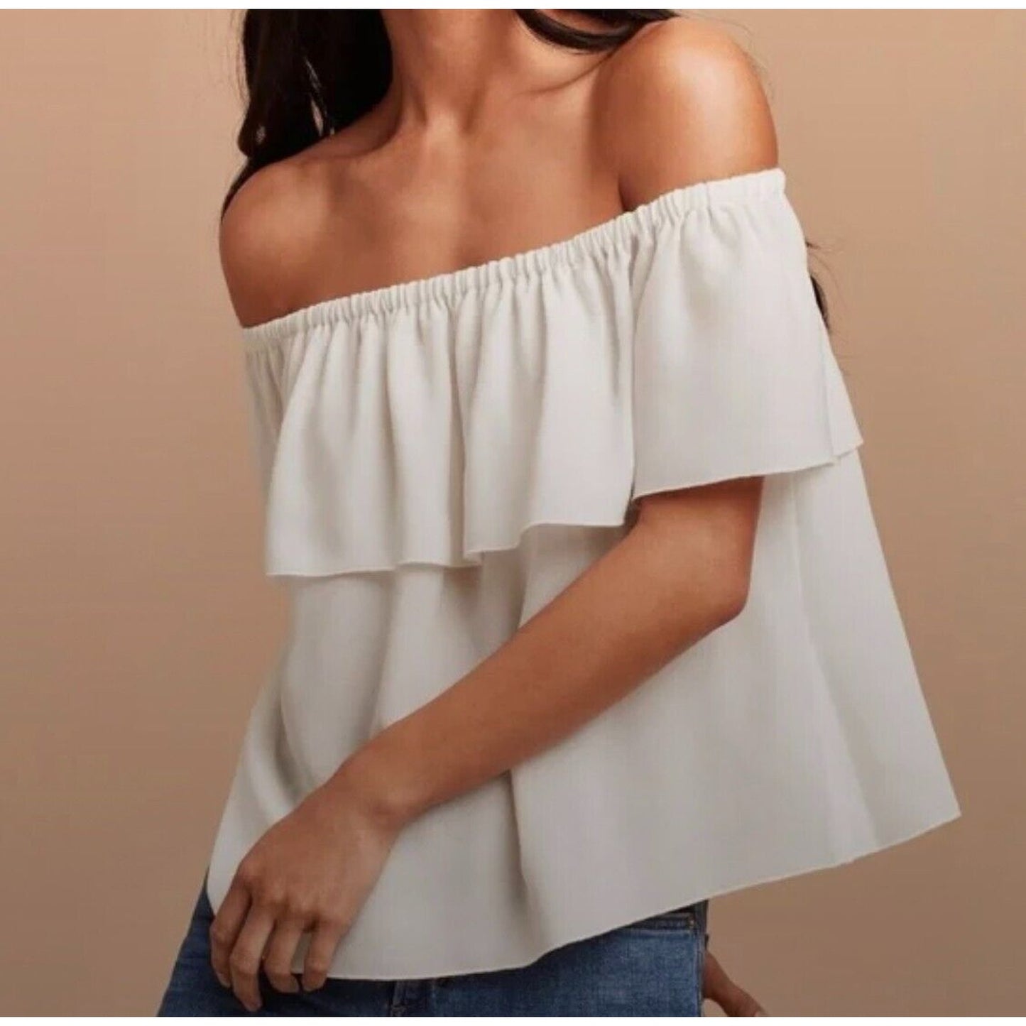 Aritzia Wilfred Silk Promener Off Shoulder Flowy Ruffle Blouse Off White Small