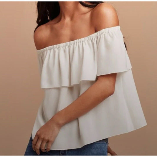 Aritzia Wilfred Silk Promener Off Shoulder Flowy Ruffle Blouse Off White Small