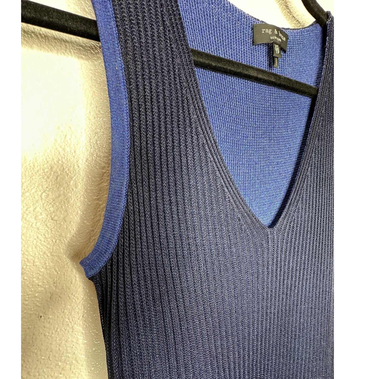 rag & bone Navy Blue Cora Ribbed Double Knit V-Neck Sleeveless Midi Dress XS