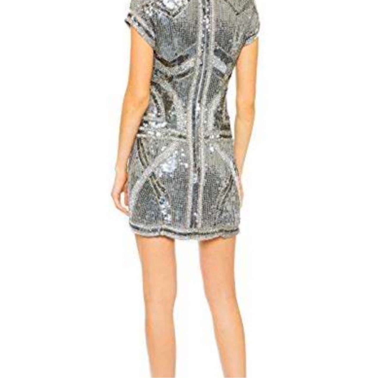 Parker Gray Silver & Rose Gold Sequin Aztec Print V-Neck Cap Sleeve Mini Dress S