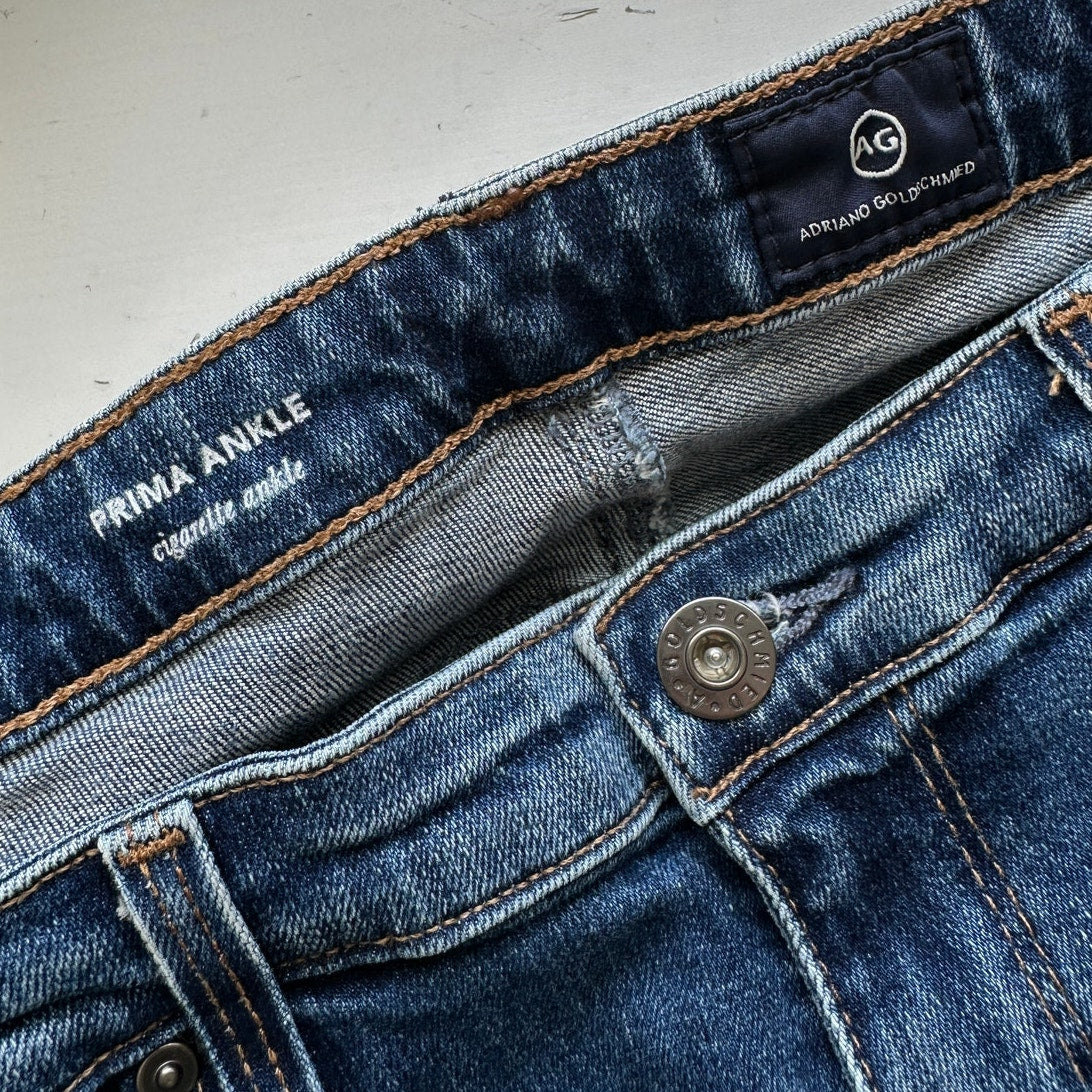 AG Medium Wash Whiskered Prima Ankle Cigarette Ankle Jeans 31