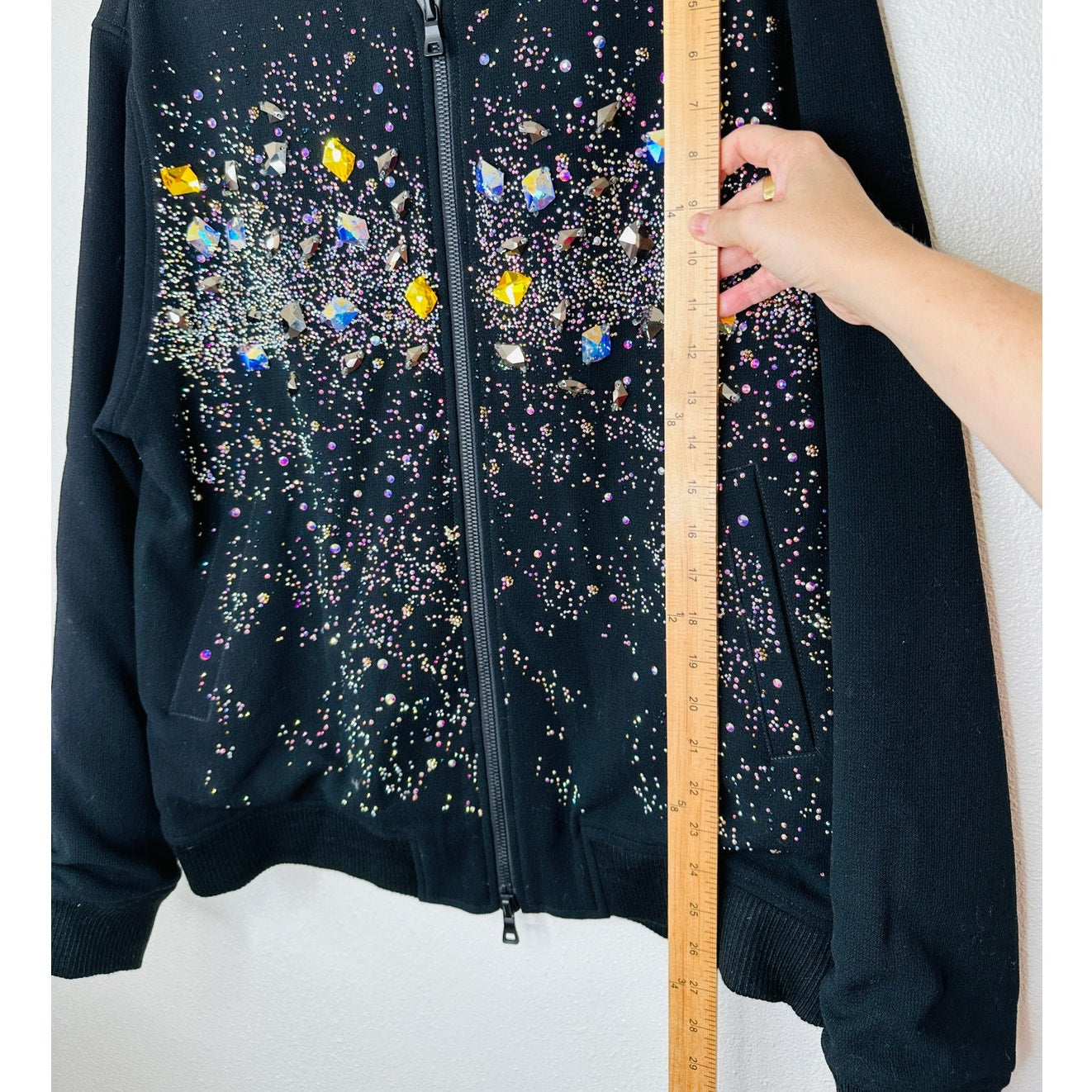 Libertine Black Rhinestone Multicolor Encrusted Zip Jacket XL
