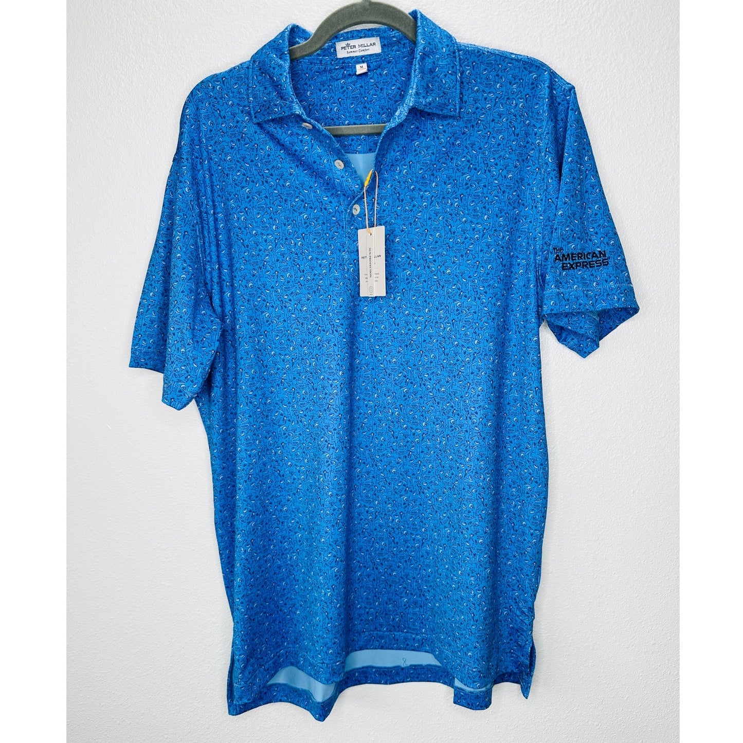 NWT Peter Millar Blue Football Print Short Sleeve Polo Shirt M