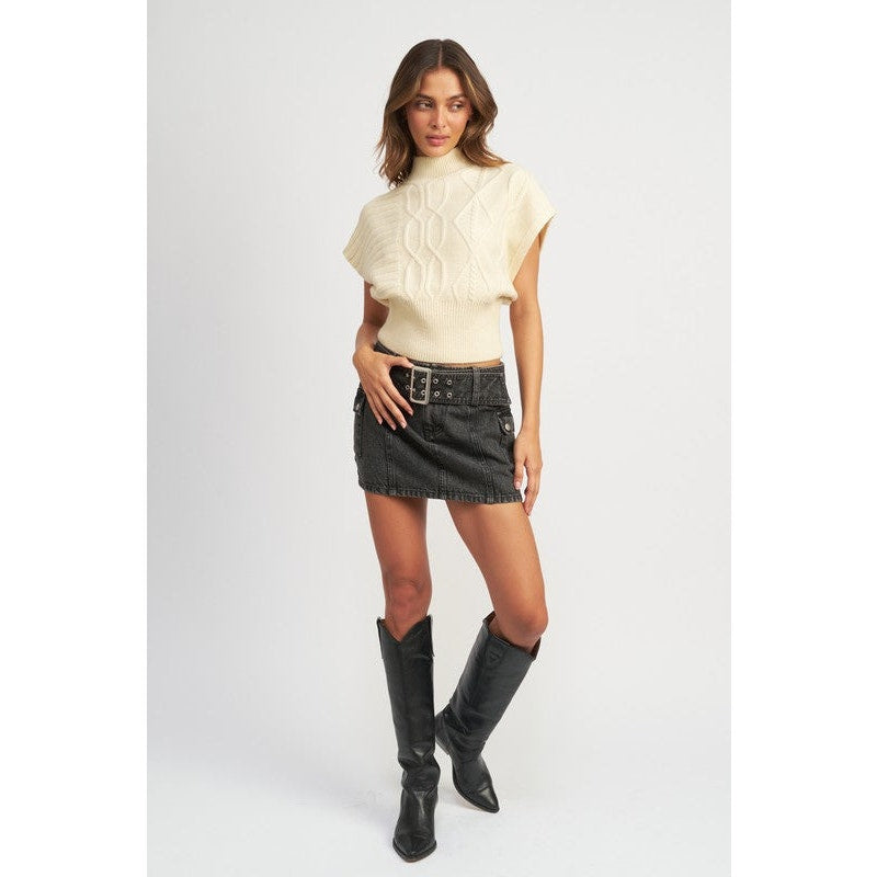 Emory Park Cream Mock Neck Geometric Knit Sweater Vest S