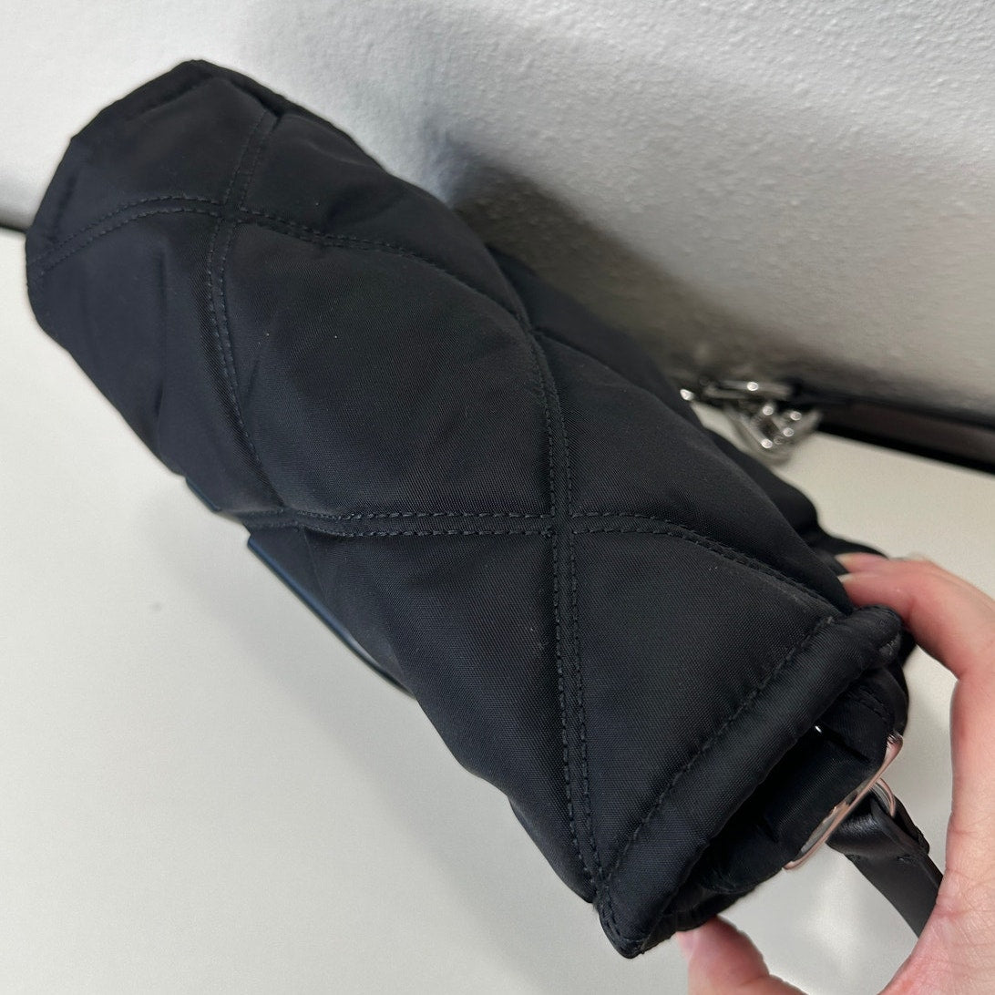 BYL Small Black Padded Nylon Crossbody Bag Leather & Chain Strap