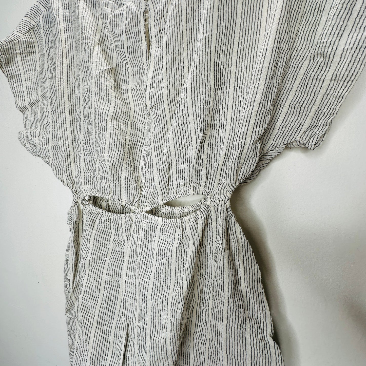 NWT Miou Muse Cream Black Striped Cutout Romper Small Linen Beach Resort Boho