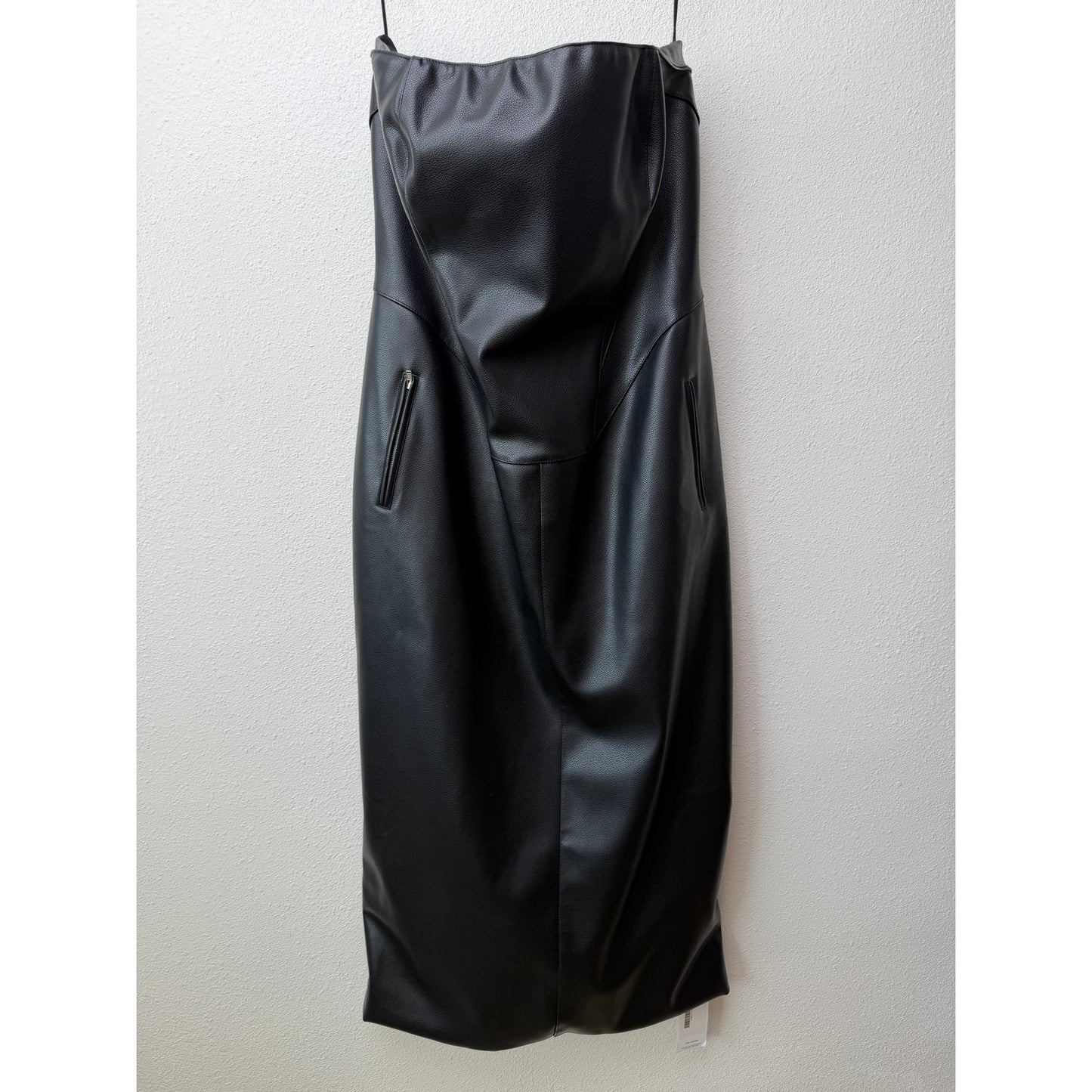 NWT KHY Black Faux Leather Strapless Dress Womens XL