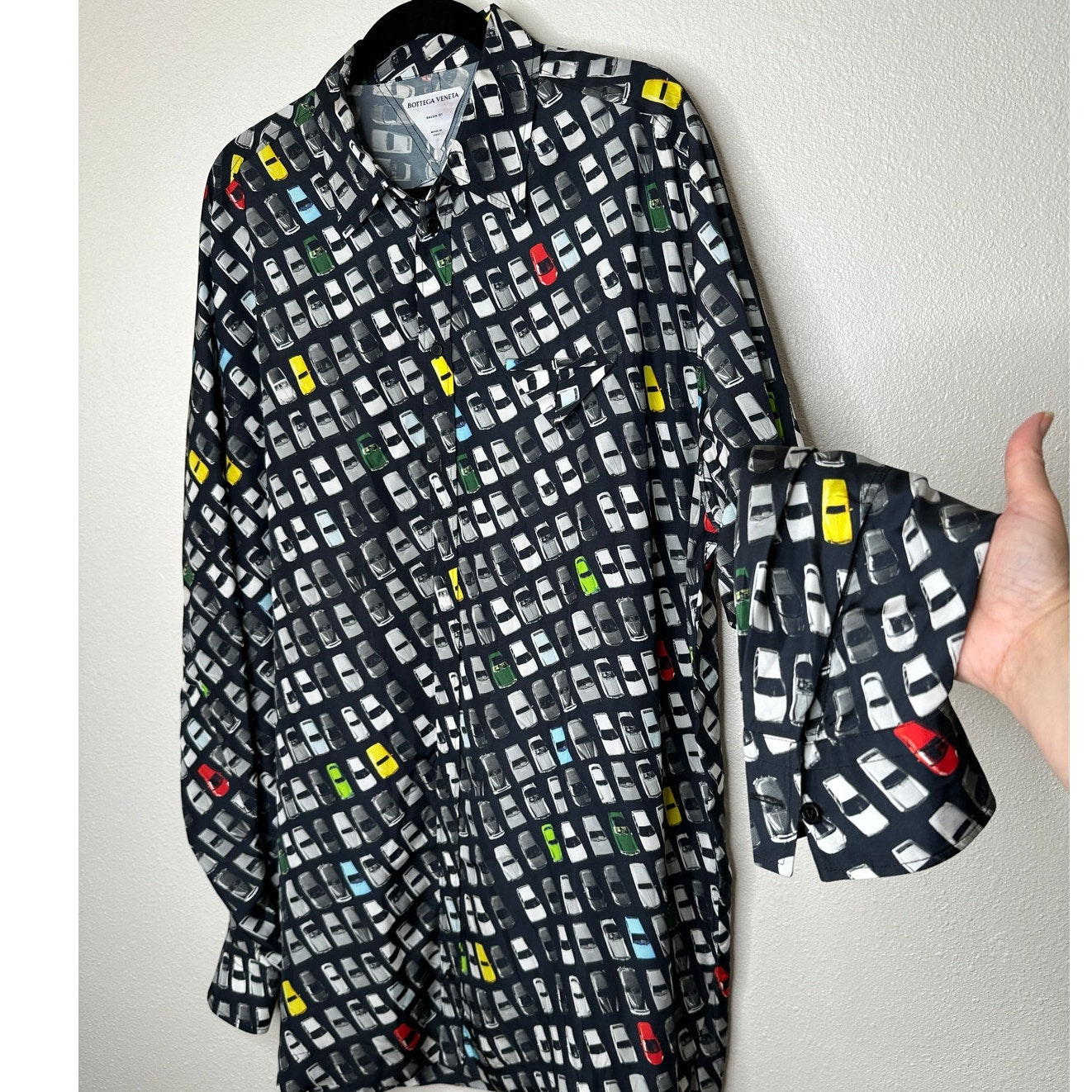 Bottega Veneta Black Car Print Long Sleeve Button Shirt Tunic 54 / L