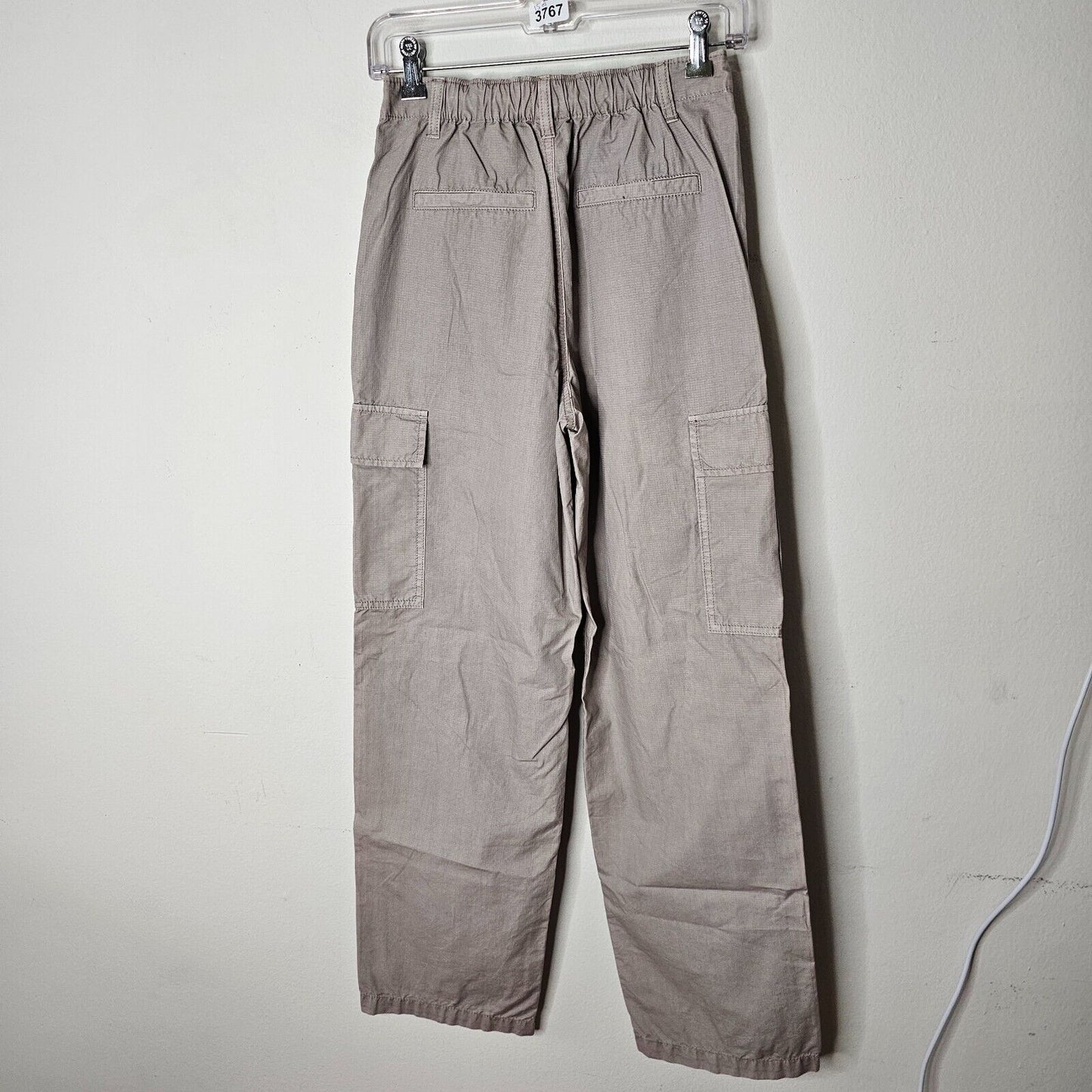 Garage Taupe Khaki Utility Wide Leg Pants Elastic Waist Cargo Zip Close XS