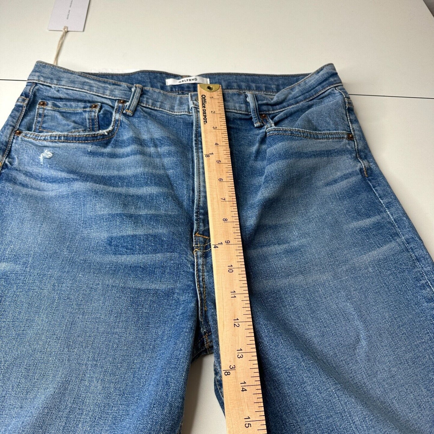 NWT GRLFRND Kendall Med Wash Amelia Distress Knee High Waist Raw Hem Jeans 31