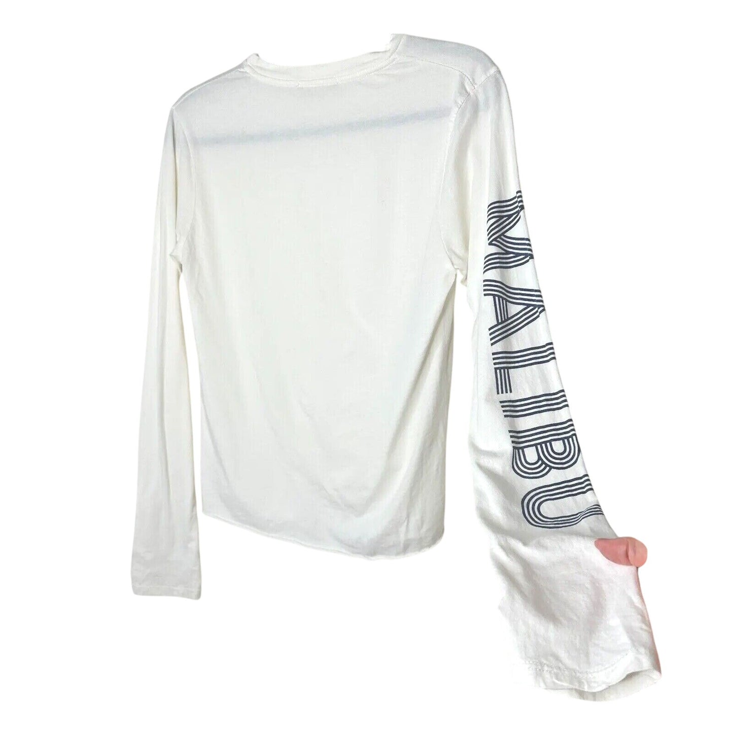 Brandy Melville White with Blue Malibu Graphic Crew Neck Long Sleeve Tee Small