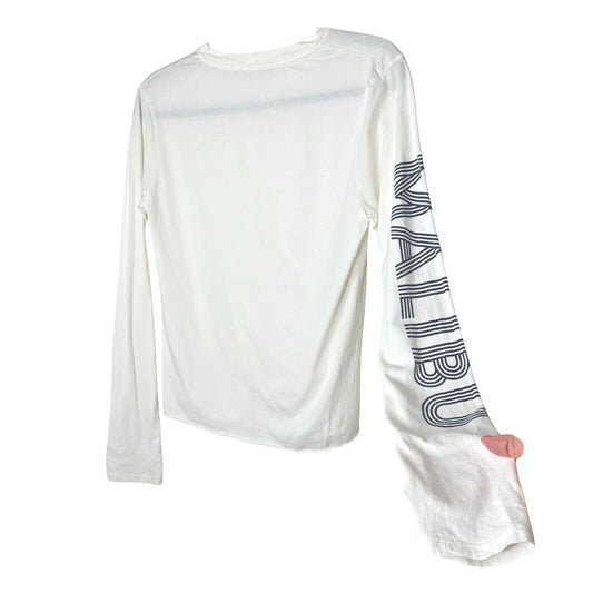 Brandy Melville White with Blue Malibu Graphic Crew Neck Long Sleeve Tee Small