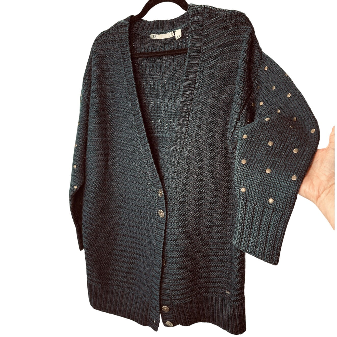 Volcom Black Cardigan Gold Studded Sleeves Gold Buttons