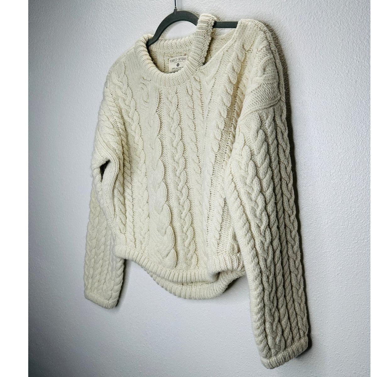 Tempest & Bentley Cream Chunky Knit 100% Wool Long Sleeve Sweater M