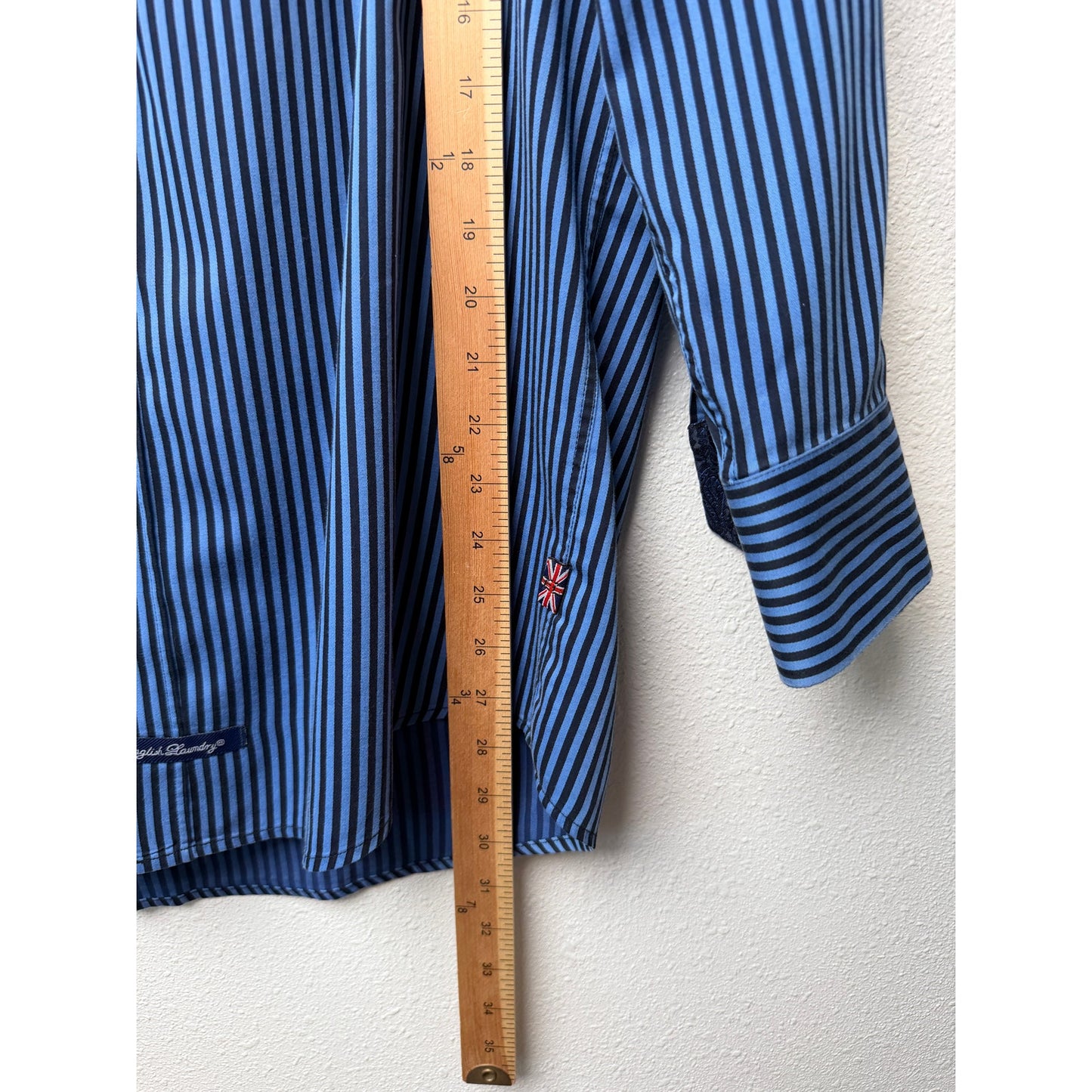 English Laundry Blue Black Stripe Button Front Shirt Mens L