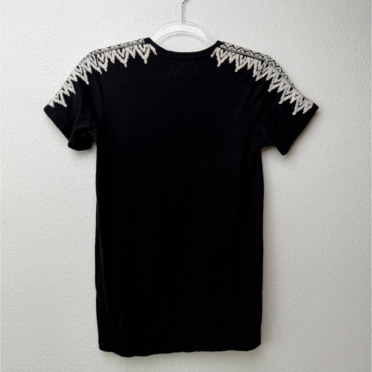 Pepin Black Short Sleeve Shirt with Embroidered Shoulders – XS