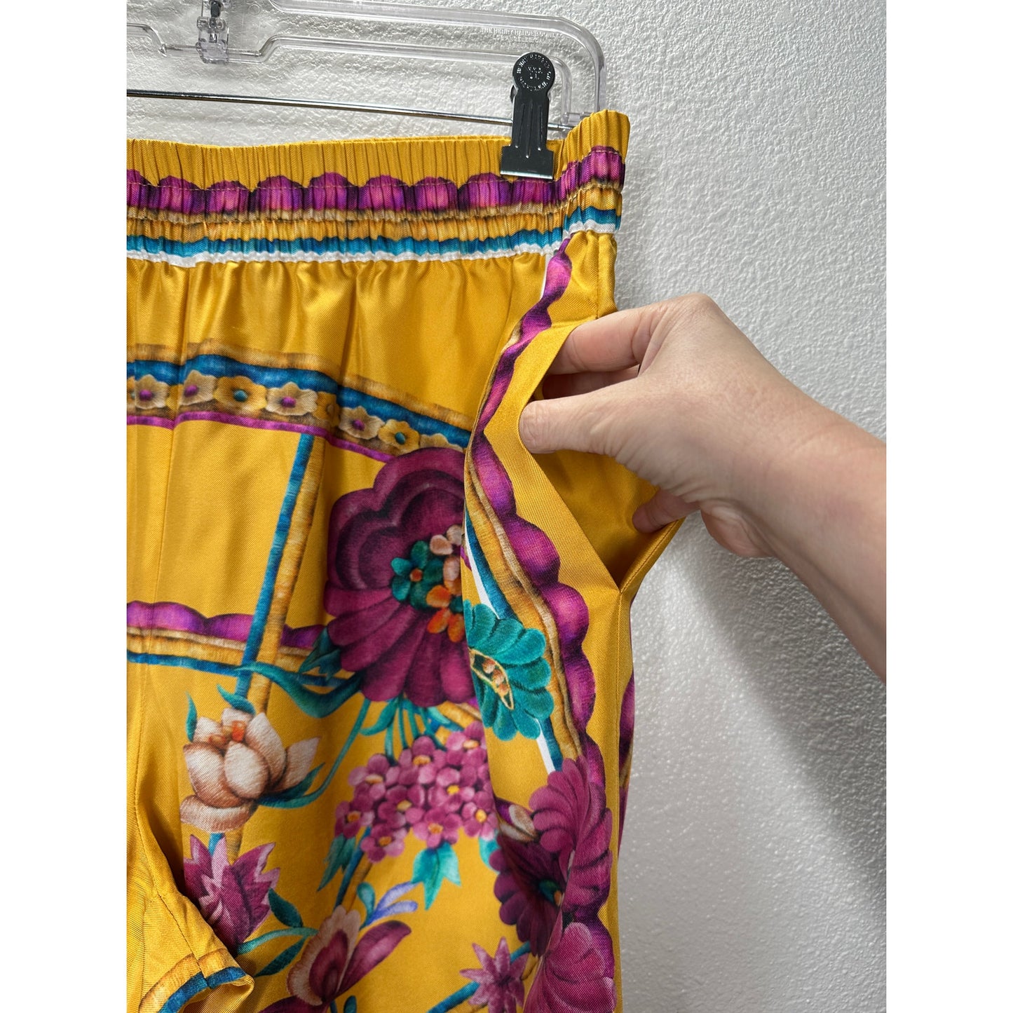 La DoubleJ Yellow Multi-Color Printed Silk Pull-on Palazzo Pant XL