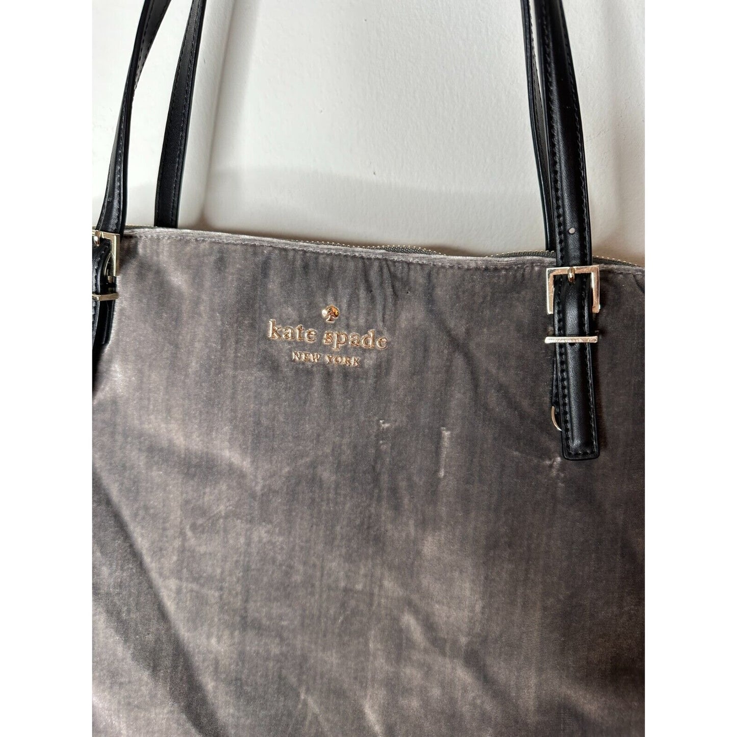NWOT Kate Spade Dark Gray Kona Dawn Place Velvet Leather Handle Tote Bag L