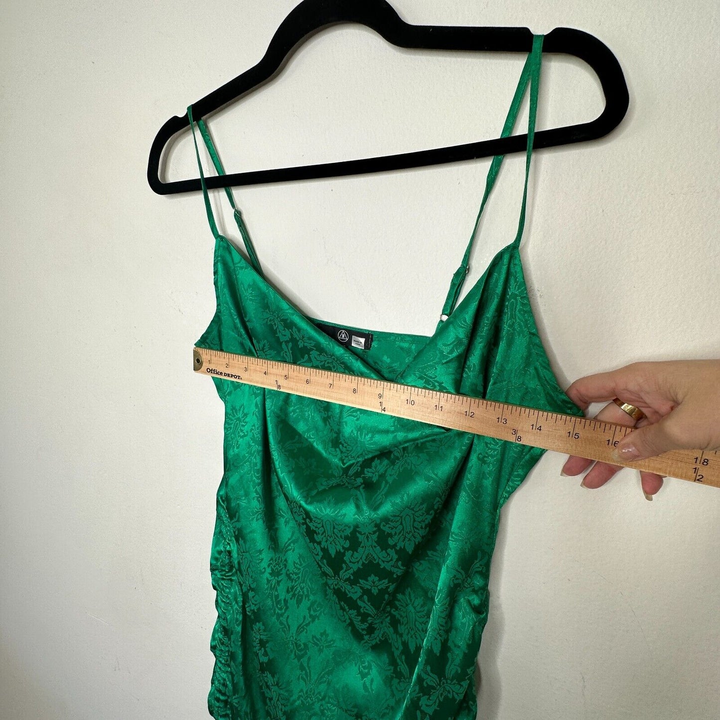 Missguided Emerald Green Satin Ruched Side Spaghetti Strap Mini Slip Dress 6