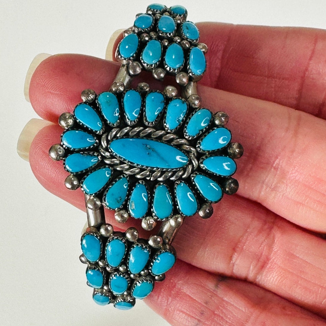 Vintage Zuni Alice Quam Turquoise Native American Silver Bracelet