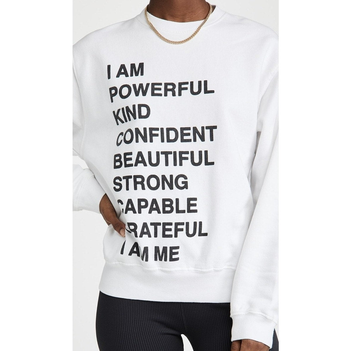 Anine Bing White Graphic Sweatshirt I Am Powerful Quote Crewneck Pullover XS