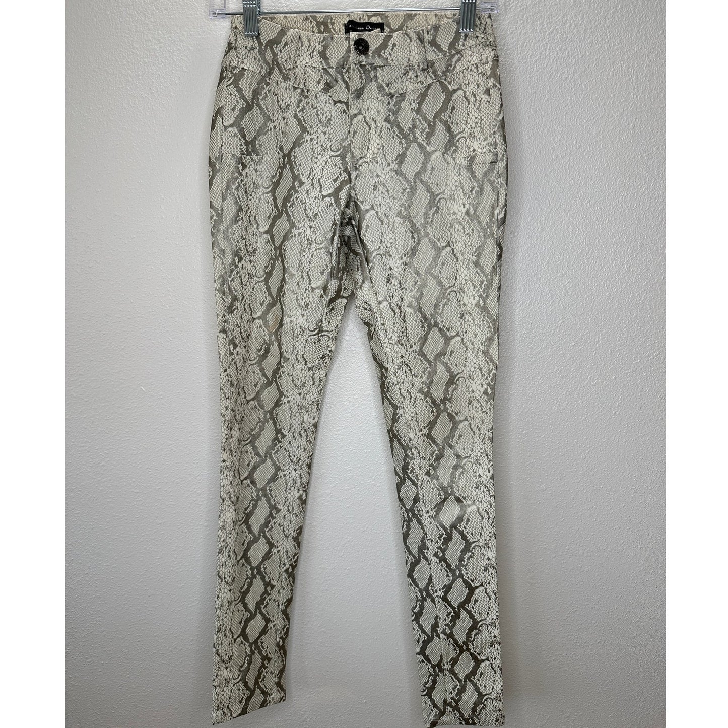 Caribbean Queen Cream & Silver Metallic Snake Print Front Zip Skinny Jegging S