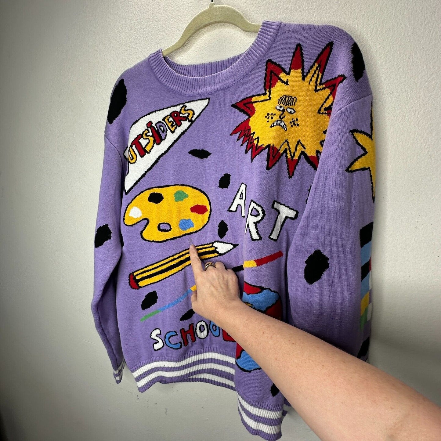 Outsiders Division Unique Purple Multi-Color Art School Graphic Sweatshirt Med