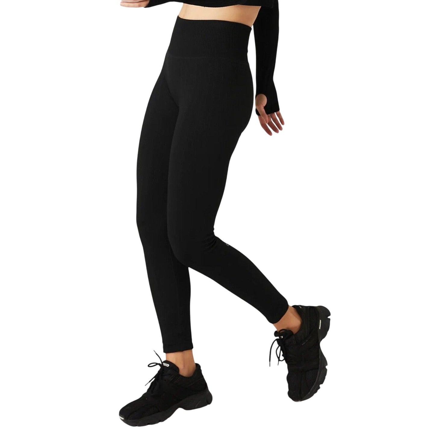 Alo Black Opaque Seamless Cable Knit Print High Waist Stretch Ankle Legging SM