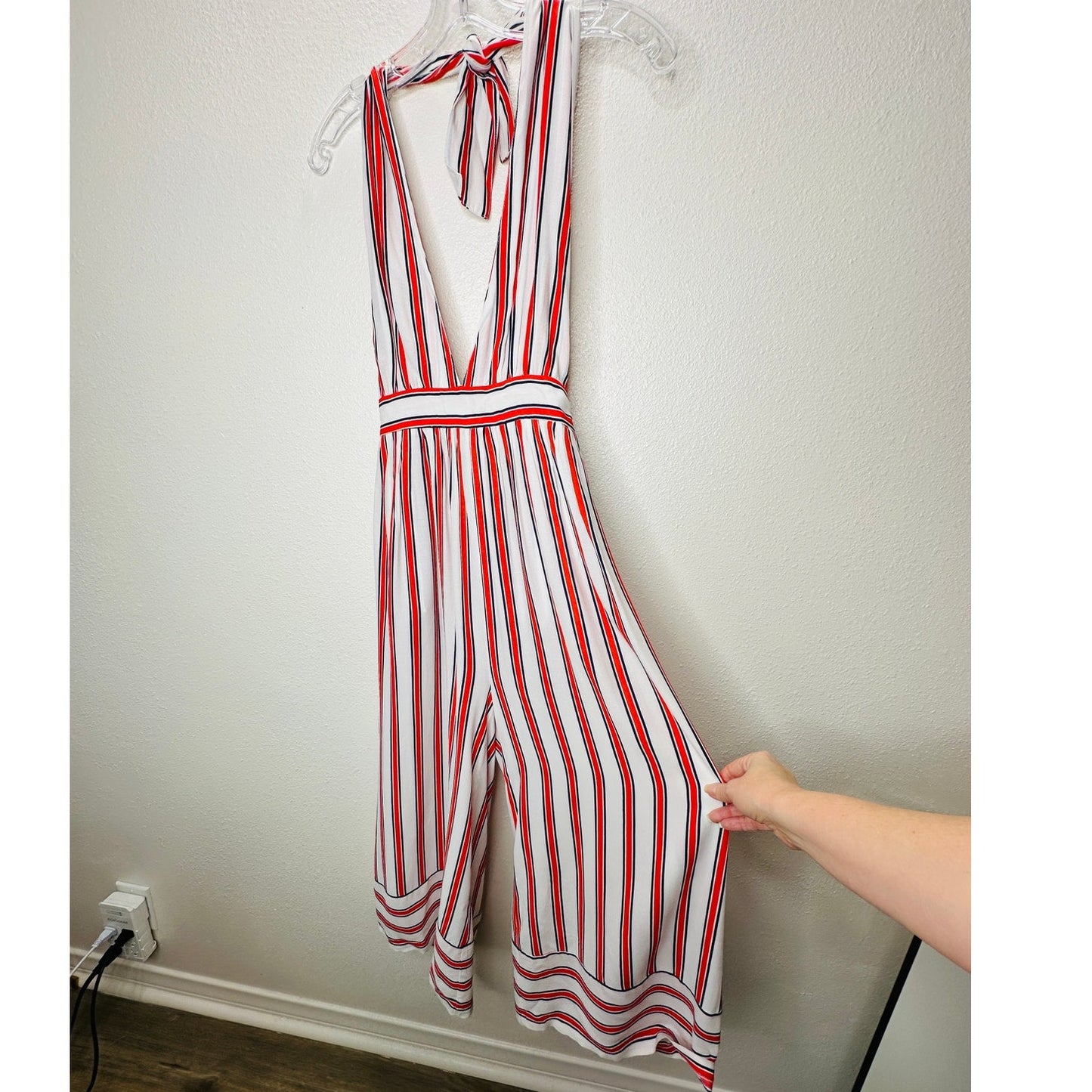 Urban Outfitters Raven White Red Blue Striped Halter Romper Jumpsuit S