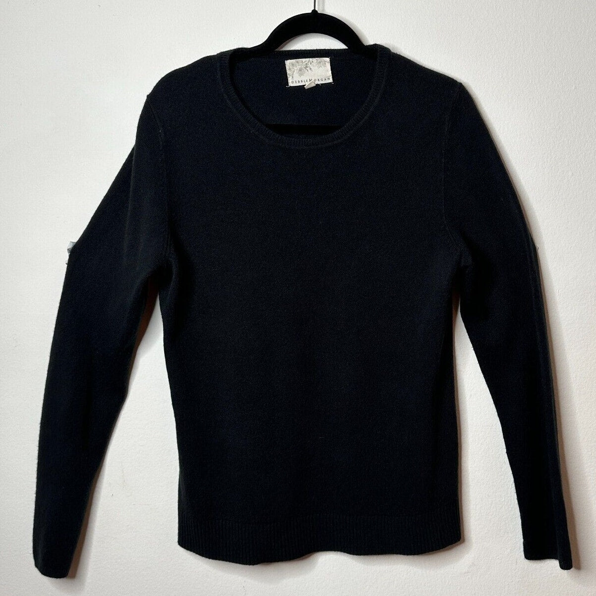 Debbie Morgan Solid Black Round Neck Long Sleeve Banded Waist Sweater L