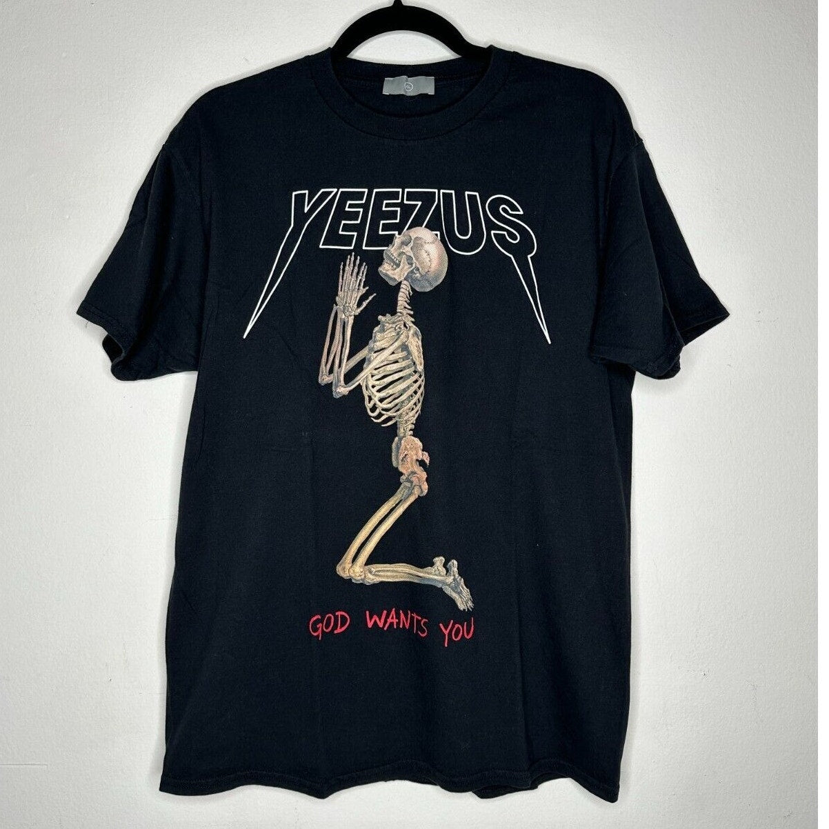 Yeezus Black God Wants You Kneeling Skeleton Graphic Short Sleeve Unisex Tee XL