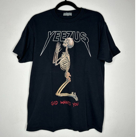 Yeezus Black God Wants You Kneeling Skeleton Graphic Short Sleeve Unisex Tee XL