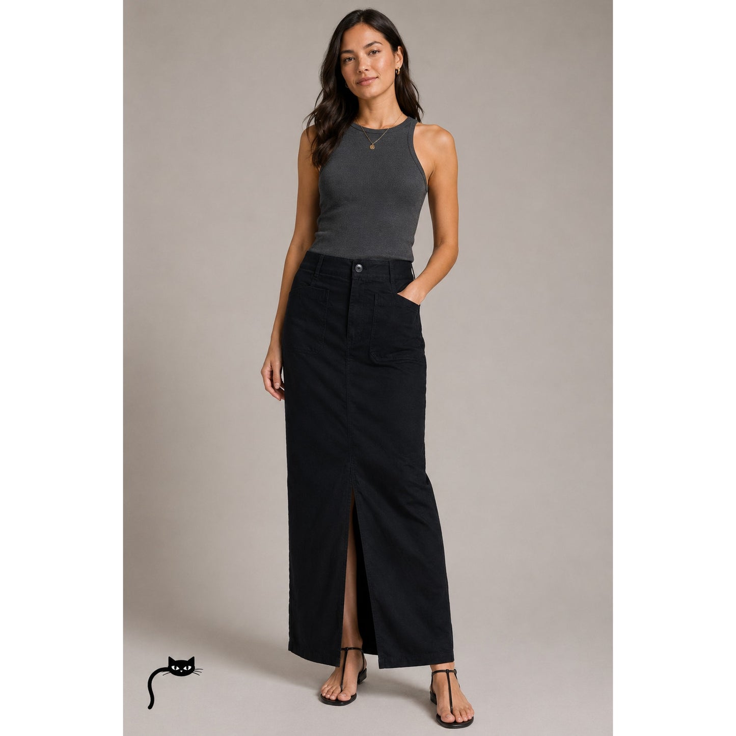 Maeve Black Colette Form Fitting High Rise Front Zip Maxi Skirt S