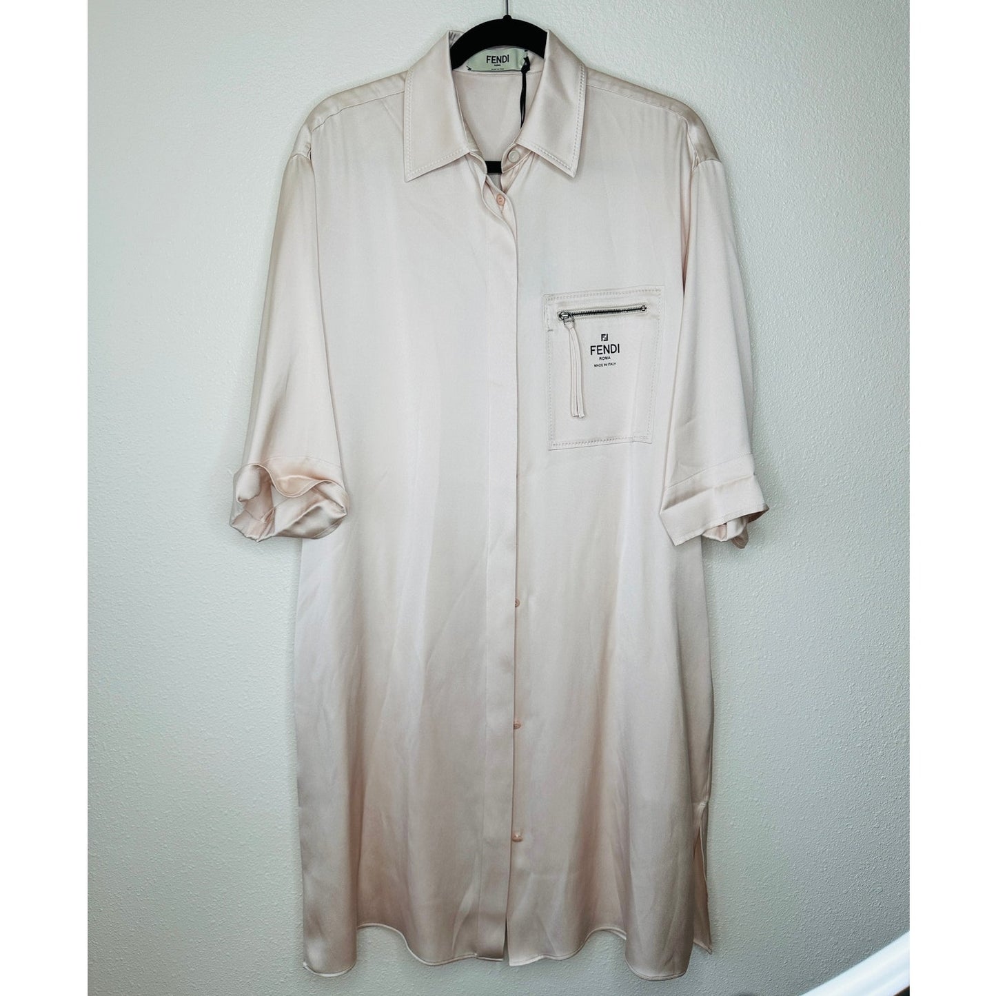 NWT Fendi The Abito Fluid Draped Daily Dress Top in Almond 100% Silk 40 / 8