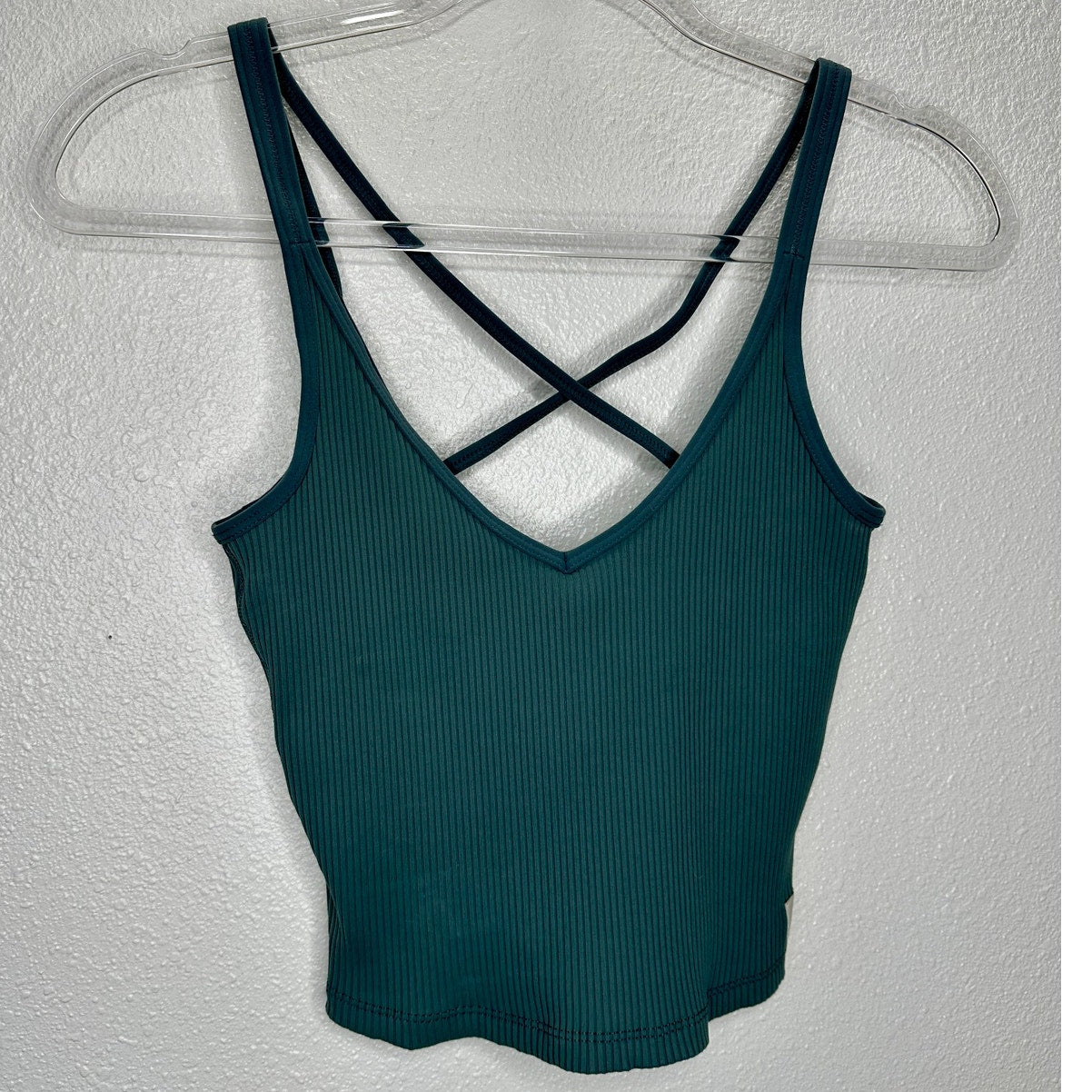 Vuori Steel Green Front V Strappy Back Rib Knit Sports Bra XS