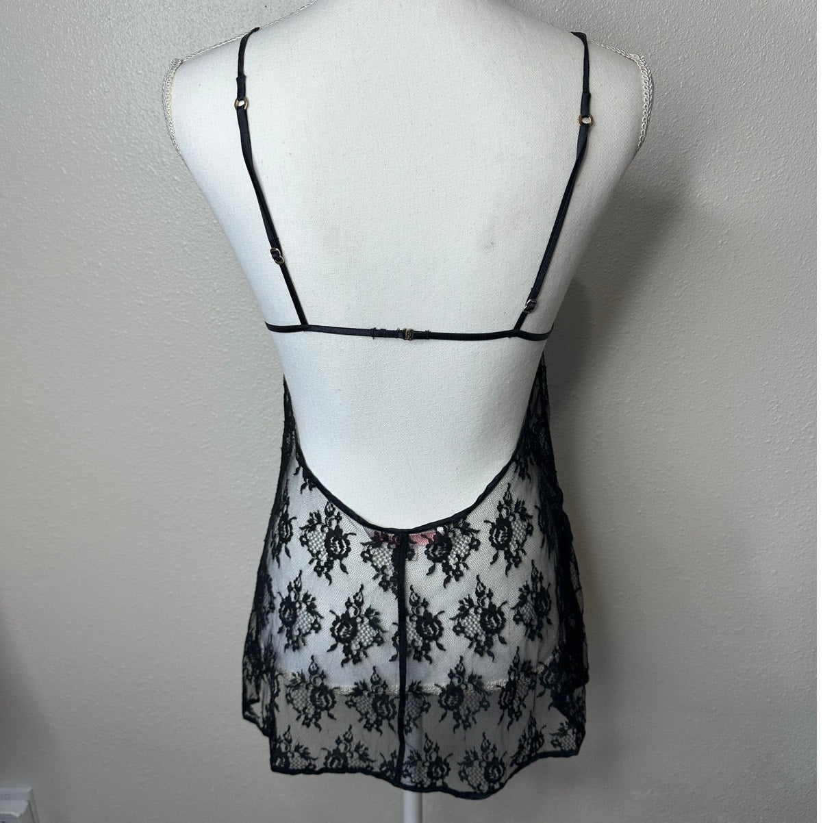 Victoria’s Secret Very Sexy Black Sheer Lace Nightie Open Back Slip Lingerie