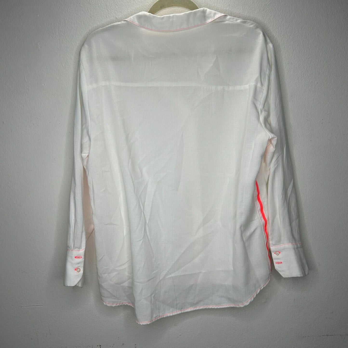 Zara Off White Hot Pink Stitching Button Down Long Sleeve Collared Shirt Large