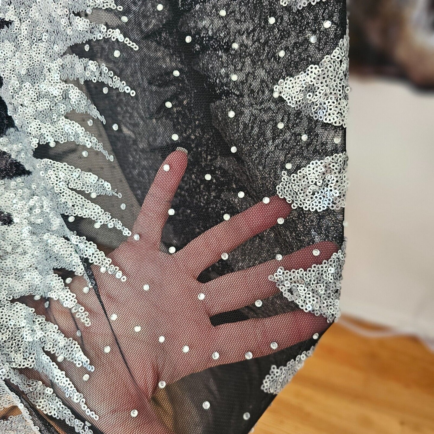 Isolated Heroes Handmade In The UK Black & Silver Sequin Mesh Maxi Dress Large