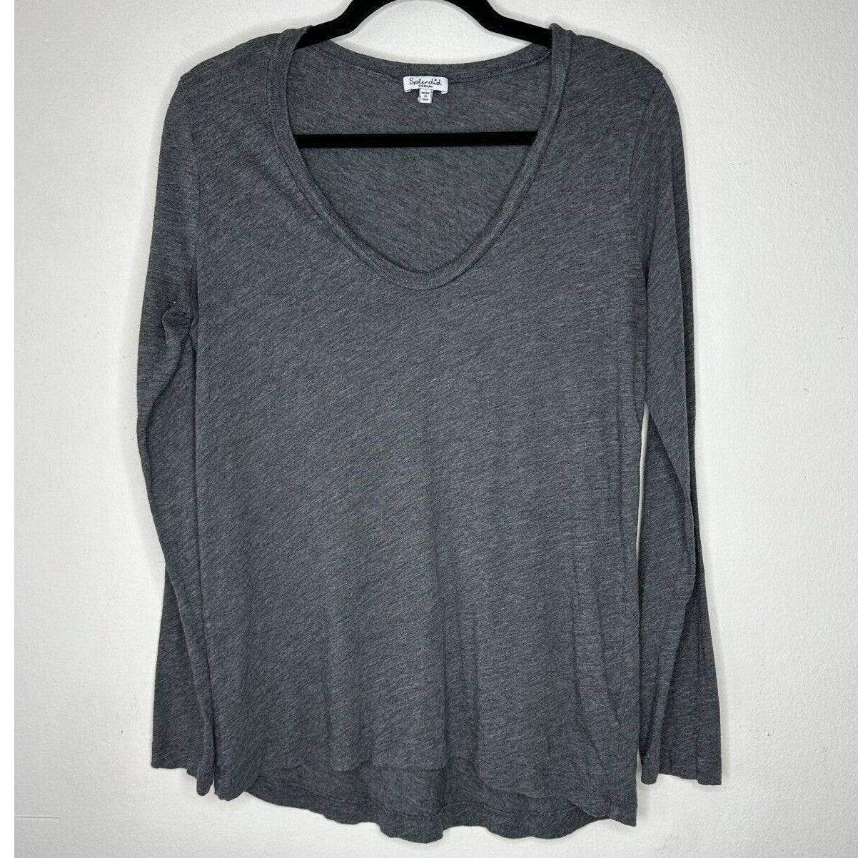 Splendid Dark Heather Gray Light Weight Long Sleeve Deep VNeck Sweater Top Med