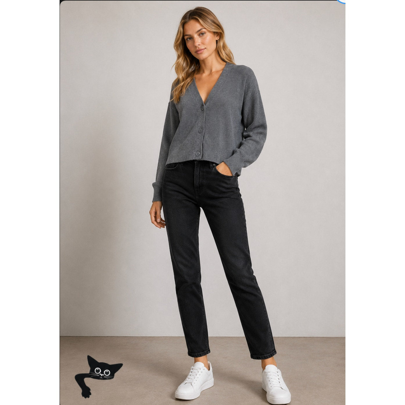 Zara Heather Gray Micro Rib V-Neck Front Button Long Sleeve Crop Cardigan Sweater S