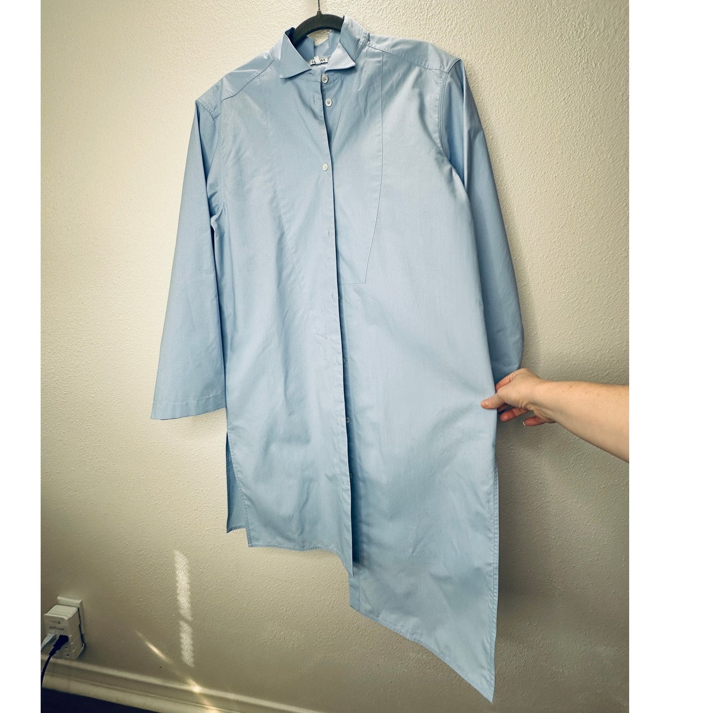 Loewe Light Blue Front Button Split Side Asymmetrical Hem Shirt Dress S